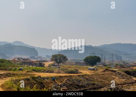 Daejeon, Südkorea, 29. September 2019: Landschaft der Arbeiten auf der Baustelle der neuen Unterteilung. Nur für redaktionelle Zwecke, Südkorea Stockfoto