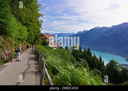 Blick auf den Brienzersee vom Harder Kulm, Interlaken, Kanton Bern, Schweiz Stockfoto