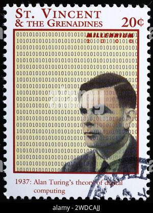 Alan Turings Theorie des digitalen Computing von 1937 auf Briefmarken Stockfoto