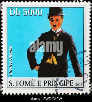 Charles Chaplin als Charlot auf afrikanischer Briefmarke Stockfoto