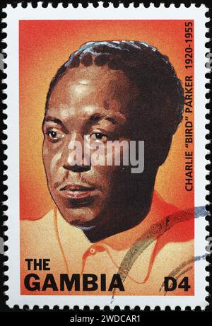 Charlie Parker Porträt auf der Briefmarke von Gambia Stockfoto