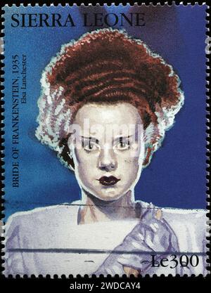 Elsa Lanchester in einem Horrorfilm auf Briefmarken Stockfoto
