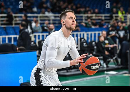 Athen, Griechenland. Januar 2024. 37 Mateusz Ponitka von Partizan Mozzart Bet Belgrad spielt während der Euroleague, Runde 22, Spiel zwischen Panathinaikos AKTOR Athen und Partizan Mozzart Bet Belgrad am 19. Januar 2024 in der Oaka Altion Arena in Athen. Quelle: Unabhängige Fotoagentur/Alamy Live News Stockfoto