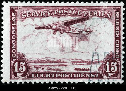 Schöne alte Luftpostmarke aus dem belgischen Kongo Stockfoto