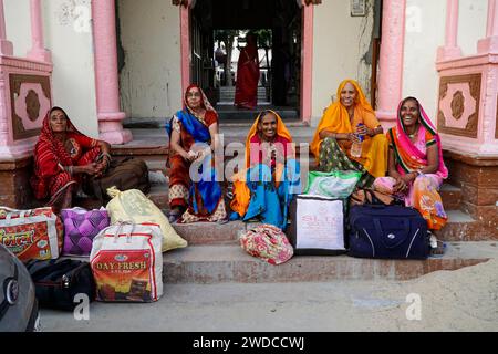 Kamelmarkt, Messe, Menschen, Hochzeitsmarkt, Tiere, Wüstenstadt Pushkar, (Pushkar Kamal Fair) Rajasthan, Nordindien, Indien Stockfoto