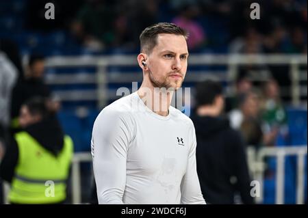 Athen, Lombardei, Griechenland. Januar 2024. 37 MATEUSZ PONITKA von Partizan Mozzart Bet Belgrad spielt während der Euroleague, Runde 22, Spiel zwischen Panathinaikos AKTOR Athen und Partizan Mozzart Bet Belgrad am 19. Januar 2024 in der Oaka Altion Arena in Athen. (Kreditbild: © Stefanos Kyriazis/ZUMA Press Wire) NUR REDAKTIONELLE VERWENDUNG! Nicht für kommerzielle ZWECKE! Quelle: ZUMA Press, Inc./Alamy Live News Stockfoto