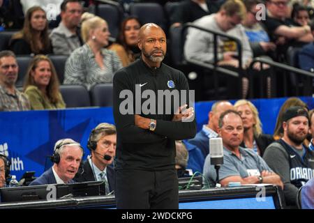 Orlando, Florida, USA, 19. Januar 2024, Orlando Magic Cheftrainer Jamahl Mosley im Amway Center. (Foto: Marty Jean-Louis/Alamy Live News Stockfoto