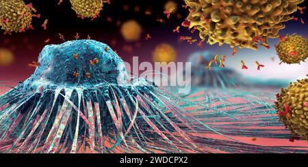 Lymphozytenzellen, die eine Krebszelle angreifen, Illustration Stockfoto