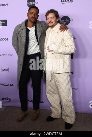 Park City, USA. Januar 2024. Jay Ellis und Pedro Pascal kamen zur Premiere der Freaky Tales während des Sundance Film Festivals 2024, das am 18. Januar 2024 im Eccles Center Theatre in Park City, Utah, stattfand. © JPA/AFF-USA.com Credit: AFF/Alamy Live News Stockfoto