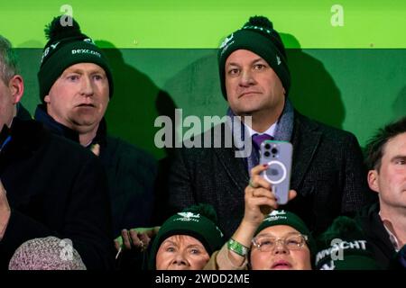 Galway, Irland. Januar 2024. Leo Varadkar beim Investec Champions Cup, Runde 4, Pool 1 Spiel zwischen Connacht Rugby und Bristol Bears im Dexcom Stadium in Galway, Irland am 19. Januar 2024 (Foto: Andrew SURMA/ Credit: SIPA USA/Alamy Live News Stockfoto