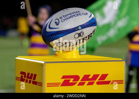 Galway, Irland. Januar 2024. Der offizielle Ball während des Investec Champions Cup, Runde 4, Pool 1 Spiel zwischen Connacht Rugby und Bristol Bears im Dexcom Stadium in Galway, Irland am 19. Januar 2024 (Foto: Andrew SURMA/ Credit: SIPA USA/Alamy Live News Stockfoto