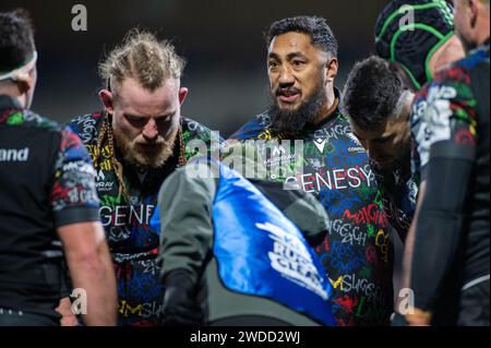 Galway, Irland. Januar 2024. Bundee Aki von Connacht während des Investec Champions Cup, Runde 4, Pool 1 Spiel zwischen Connacht Rugby und Bristol Bears im Dexcom Stadium in Galway, Irland am 19. Januar 2024 (Foto: Andrew SURMA/ Credit: SIPA USA/Alamy Live News Stockfoto