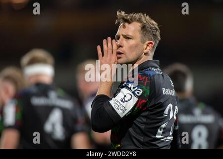 Galway, Irland. Januar 2024. Jack Carty of Connacht während des Investec Champions Cup, Runde 4, Pool 1 Spiel zwischen Connacht Rugby und Bristol Bears im Dexcom Stadium in Galway, Irland am 19. Januar 2024 (Foto: Andrew SURMA/ Credit: SIPA USA/Alamy Live News Stockfoto