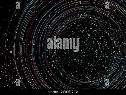 Holographische Punkte und lineare Kreise abstrakter technischer Hintergrund. Vektorgrafik minimales Design Stock Vektor