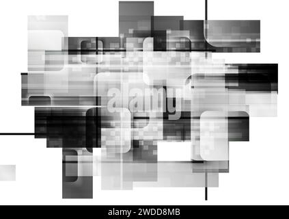 Schwarz-weiß glänzende Grunge Quadrate abstrakten geometrischen Hintergrund. Vektordesign Stock Vektor