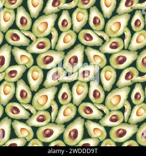 Avocadofrucht in Aquarellfarben. Die Abbildung ist handgezeichnet. Das nahtlose Muster ist botanisch. Zum Bedrucken auf Stoff, Clipart, Schablone Stockfoto