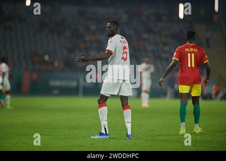 Höhepunkte des Spiels zwischen Guinea und Gambia beim Afrika-Cup 2023, Omar Colley während des Spiels Guinea VS Gambia Stockfoto