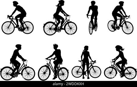 Fahrrad und Radfahrer Silhouetten eingestellt Stock Vektor