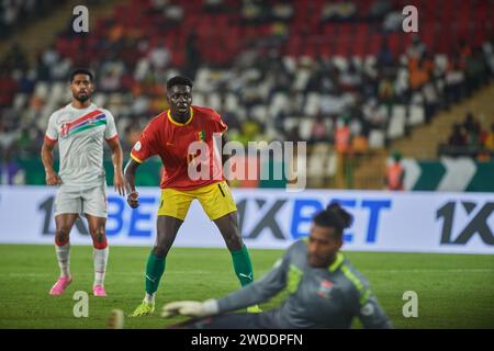 Höhepunkte des Spiels zwischen Guinea und Gambia beim Afrika-Cup 2023, Mohamed Bayo, Saidy Janko, Baboucarr Gaye Stockfoto