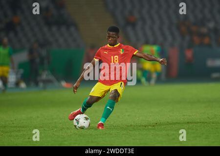 Höhepunkte des Spiels zwischen Guinea und Gambia beim Afrika-Cup 2023, Aguibou Camara während des Spiels Guinea gegen Gambia Stockfoto