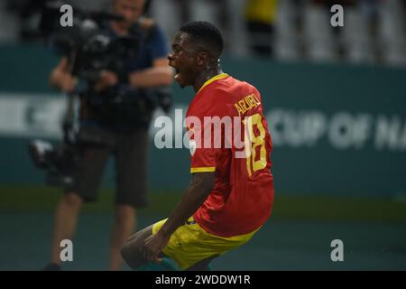 Höhepunkte des Spiels zwischen Guinea und Gambia beim Afrika-Cup 2023, Aguibou Camara während des Spiels Guinea gegen Gambia Stockfoto