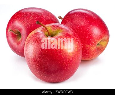 Reife rote Äpfel isoliert auf weißem Hintergrund. Stockfoto