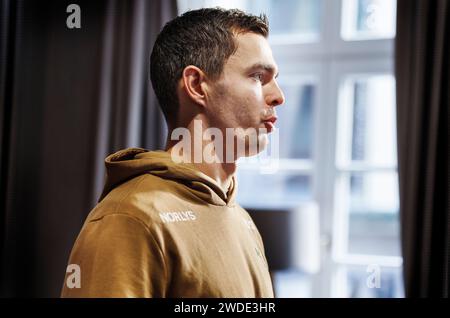 Dänemarks Rasmus Lauge bei der Pressekonferenz des Teams im Players Hotel während der EHF 2024 Mens Handball Europameisterschaft in Hamburg, Deutschland, Samstag, 20. Januar 2024 Credit: Ritzau/Alamy Live News Stockfoto