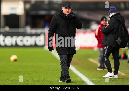 Everton-Trainer Brian Sorensen vor dem Auftakt beim Spiel der Barclays Women's Super League im Mangata Pay UK Stadium in Borehamwood. Bilddatum: Samstag, 20. Januar 2024. Stockfoto