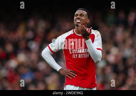 LONDON, Großbritannien - 20. Januar 2024: Gabriel Magalhaes von Arsenal Gesten während des Premier League Spiels zwischen Arsenal FC und Crystal Palace FC im Emirates Stadium (Credit: Craig Mercer/ Alamy Live News) Stockfoto