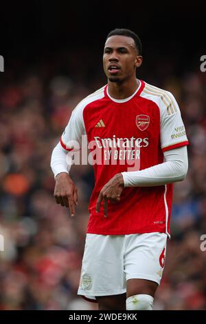 LONDON, Großbritannien - 20. Januar 2024: Gabriel Magalhaes von Arsenal Gesten während des Premier League Spiels zwischen Arsenal FC und Crystal Palace FC im Emirates Stadium (Credit: Craig Mercer/ Alamy Live News) Stockfoto