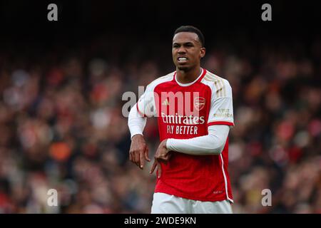 LONDON, Großbritannien - 20. Januar 2024: Gabriel Magalhaes von Arsenal Gesten während des Premier League Spiels zwischen Arsenal FC und Crystal Palace FC im Emirates Stadium (Credit: Craig Mercer/ Alamy Live News) Stockfoto