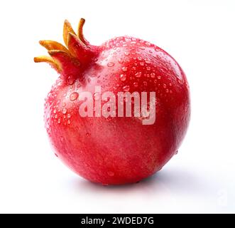 Granatapfel mit Scheibe und Blatt isoliertem weißem Hintergrund Stockfoto