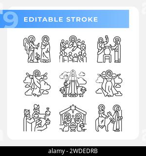 Biblische Szenen lineare Symbole gesetzt Stock Vektor