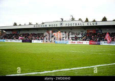 London, Großbritannien. Januar 2024. Fans beim Spiel der Barclays FA Womens Super League zwischen Arsenal und Everton im Manganta Pay UK Stadium Meadow Park in London, England. (Liam Asman/SPP) Credit: SPP Sport Press Photo. /Alamy Live News Stockfoto