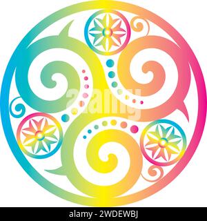 Keltisches Symbol Keltischer Knoten Triskelion Kreis Dreiheit Heilige Geometrie Energie - Regenbogenfarben Stock Vektor