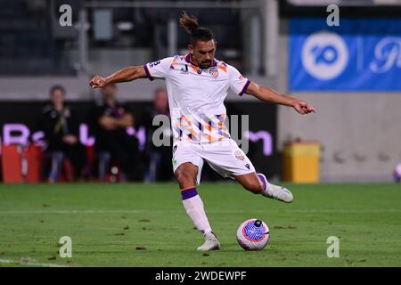 Parramatta, Australien. Januar 2024. David Joel Williams vom Perth Glory FC wird während des Spiels der Isuzu UTE Men's A-League 2023/24 in der Runde 13 zwischen Western Sydney Wanderers FC und Perth Glory FC im CommBank Stadium in Aktion gesehen. Endergebnis: Western Sydney Wanderers 1:2 Perth Glory FC. Quelle: SOPA Images Limited/Alamy Live News Stockfoto