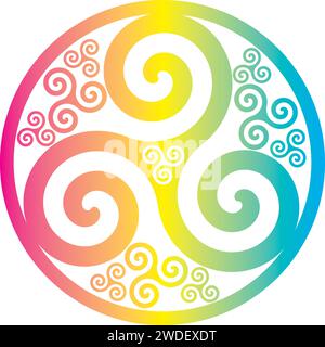 Keltisches Symbol Keltischer Knoten Triskelion Kreis Dreiheit Heilige Geometrie Energie - Regenbogenfarben Stock Vektor