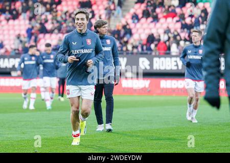 Nijmegen, Niederlande. Januar 2024. NIJMEGEN, NIEDERLANDE - 20. JANUAR: Carel Eiting vom FC Twente sieht beim niederländischen Eredivisie-Spiel zwischen NEC und FC Twente am 20. Januar 2024 im Goffertstadion in Nijmegen, Niederlande, an. (Foto von Rene Nijhuis/Orange Pictures) Credit: dpa/Alamy Live News Stockfoto