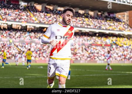 Madrid, Spanien. Januar 2024. Unai Lopez aus Rayo Vallecano wurde während des Fußballspiels La Liga EA Sports 2023/24 zwischen Rayo Vallecano und Las Palmas im Estadio Vallecas in Madrid gesehen. Quelle: Unabhängige Fotoagentur/Alamy Live News Stockfoto