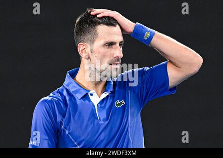 Novak Djokovic aus Serbien während des Australian Open AO 2024 Grand Slam Tennis Turniers am 19. Januar 2024 im Melbourne Park in Australien. Foto: Joly Victor/ABACAPRESS.COM Stockfoto