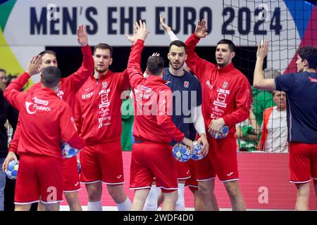 Zagreb, Kroatien. Januar 2024. Spieler Kroatiens vor dem EHF Euro 2024-Hauptspiel der Männer zwischen Ungarn und Kroatien in der Lanxess Arena am 20. Januar 2024 in Köln. Foto: Sanjin Strukic/PIXSELL Credit: Pixsell/Alamy Live News Stockfoto