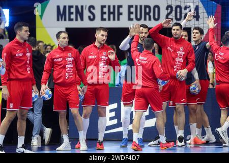 Zagreb, Kroatien. Januar 2024. Spieler Kroatiens vor dem EHF Euro 2024-Hauptspiel der Männer zwischen Ungarn und Kroatien in der Lanxess Arena am 20. Januar 2024 in Köln. Foto: Sanjin Strukic/PIXSELL Credit: Pixsell/Alamy Live News Stockfoto