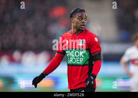 Nijmegen, Niederlande. Januar 2024. NIJMEGEN, NIEDERLANDE - 20. JANUAR: Sontje Hansen von NEC sieht beim niederländischen Eredivisie-Spiel zwischen NEC und FC Twente im Goffertstadion am 20. Januar 2024 in Nijmegen an. (Foto von Rene Nijhuis/Orange Pictures) Credit: dpa/Alamy Live News Stockfoto