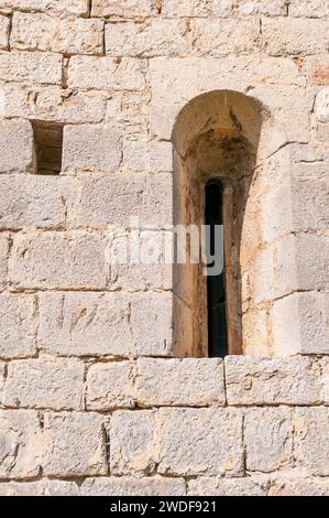 Haupteingang, Tür, Kirche Sant Miquel de la Torre, Vall del Bac, Garrotxa, Katalonien, Spanien Stockfoto