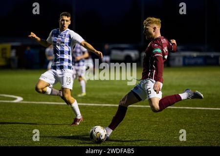 Stenhousemuir, Schottland. 20. Januar 2024. Euan O’Reilly (16 – Stenhousemuir) macht ein Kreuz Credit: Raymond Davies / Alamy Live News Stockfoto