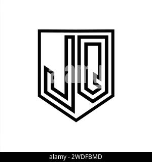 JQ Letter Logo Monogramm Schild geometrische Linie innerhalb der Abschirmung isolierte Design-Vorlage Stockfoto