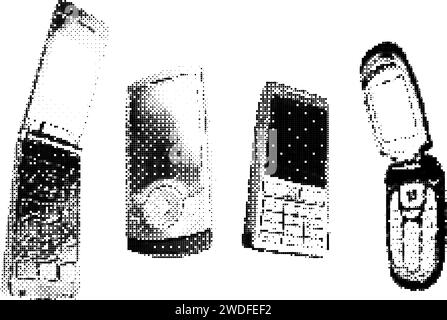 Klassisches Retro-Flip-Mobiltelefon im 90er-Jahre-Pixelstil. Y2K Ästhetisches Element Retro-Handy Stock Vektor