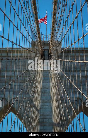 Brooklyn Bridge Kabel, New York Stockfoto