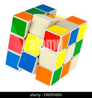 Magic Cube, Puzzle Cube, 3D-Rendering isoliert auf weißem Hintergrund Stockfoto