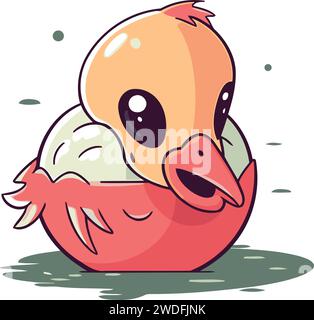 Illustration eines niedlichen Entlein in einer rosa Eierschale Stock Vektor